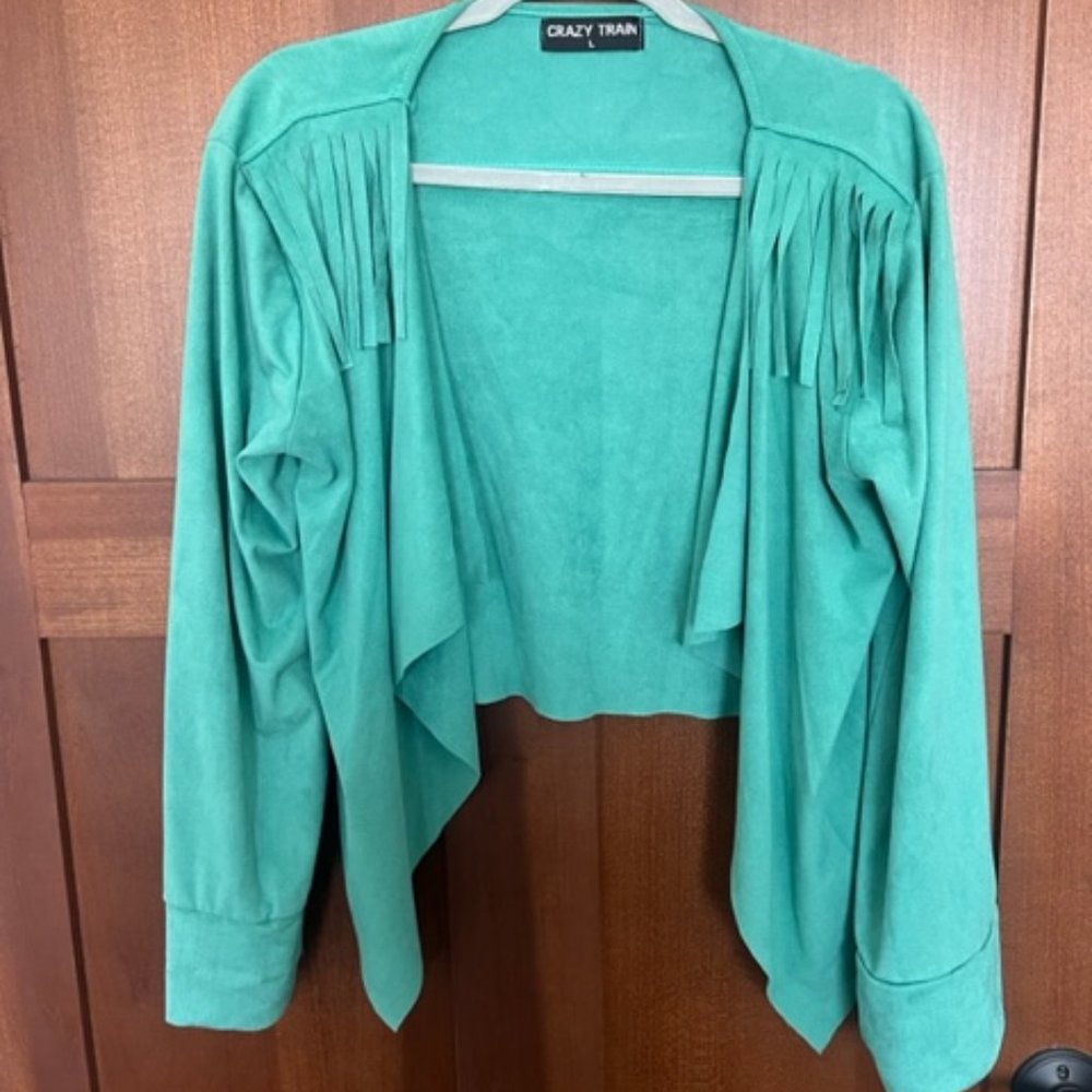 Teal Crazy Train Fringe Jacket - Size L